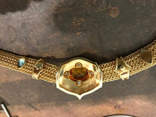 Necklace with hand woven chain: Golden Sapphire 5.54ct, Diamonds DEF VS .80ct, Golden Sapphire (in clasp) 1.18ct, 82.4gr 18k Gold.