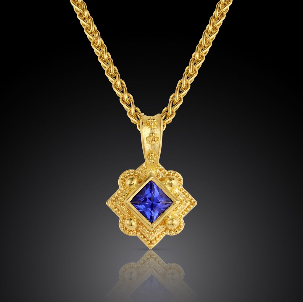 Blue Sapphire Princess Cut Pendant