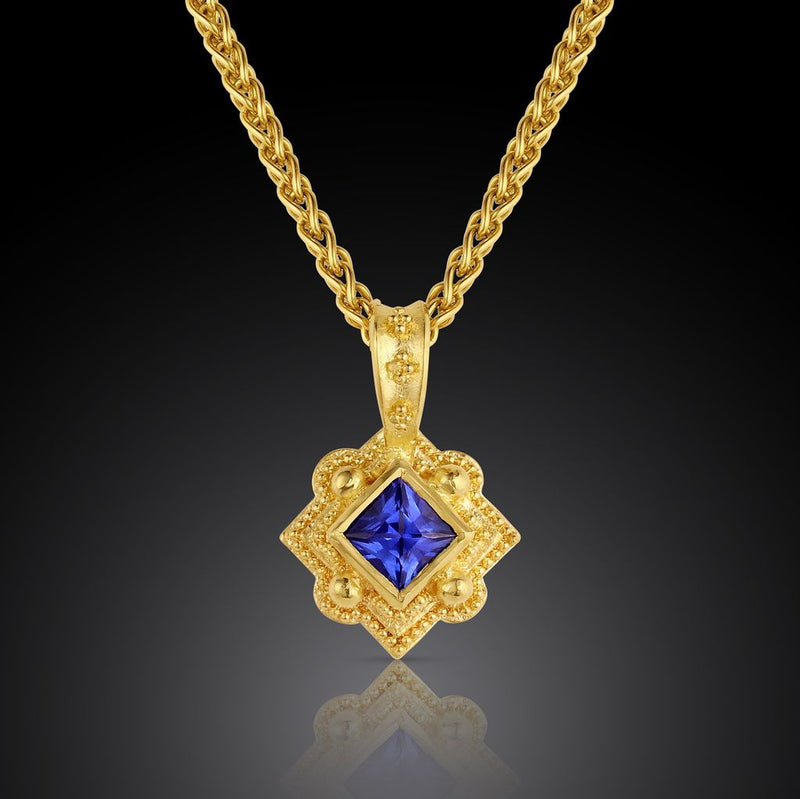 Blue Sapphire Princess Cut Pendant