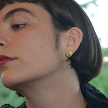 Gold Button Earrings with Champagne Diamonds