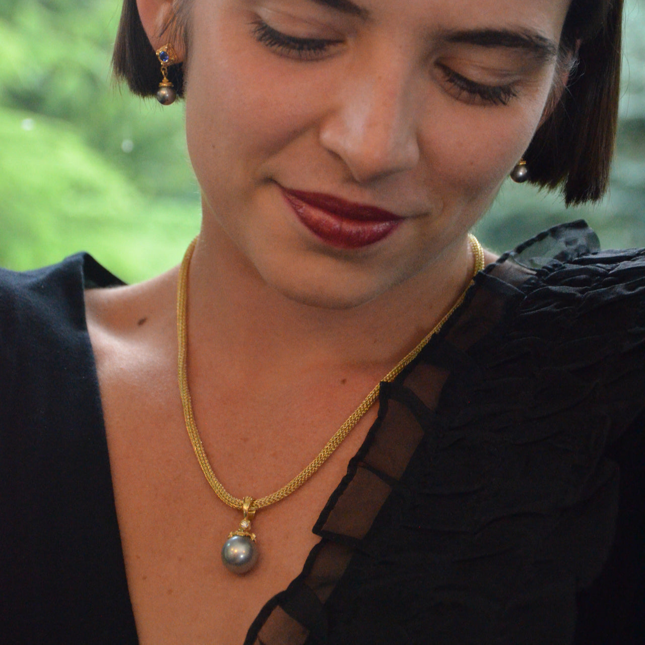 Silver-Grey South Sea Pearl Pendant with Sapphire and Diamond