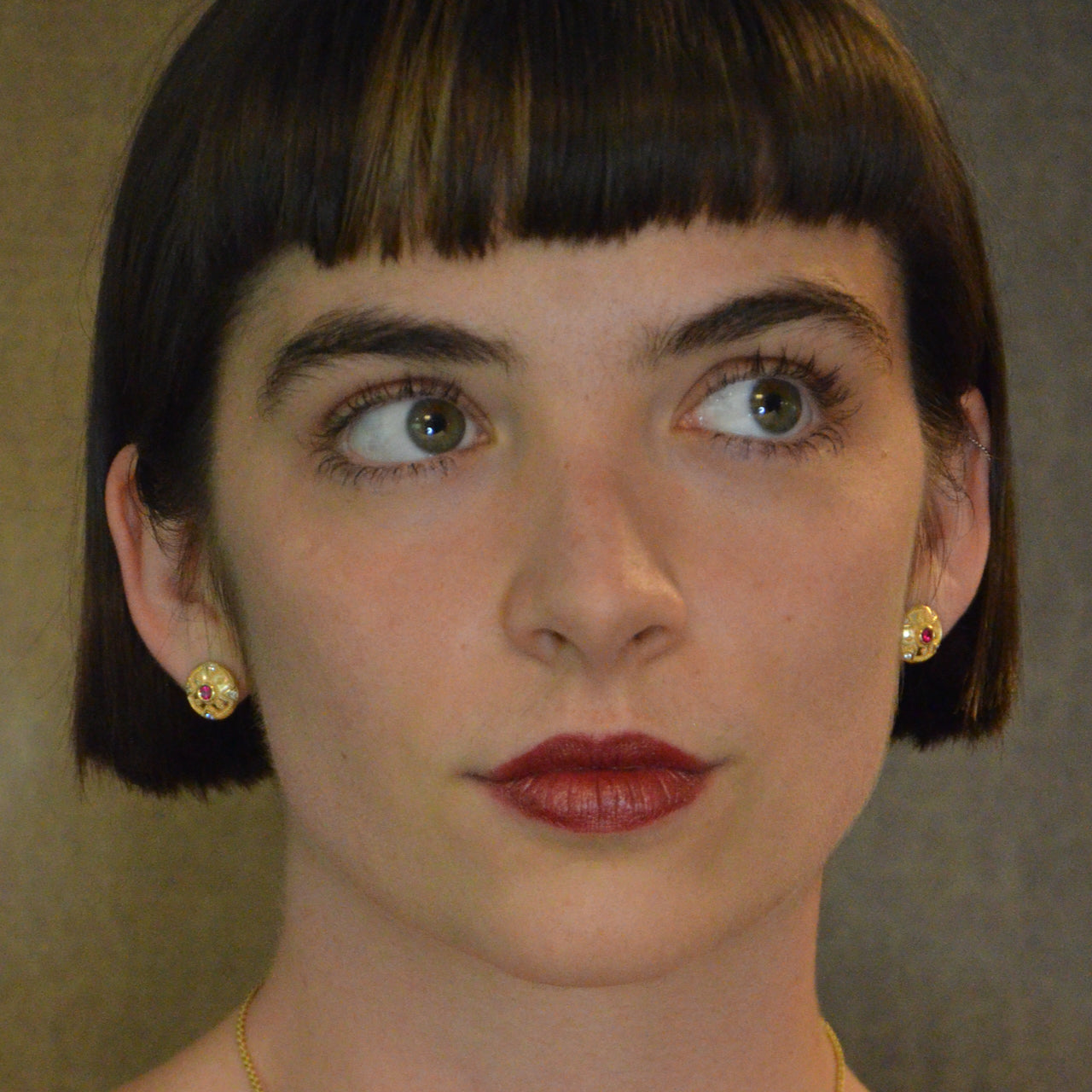 Ruby and Diamond Button Earrings
