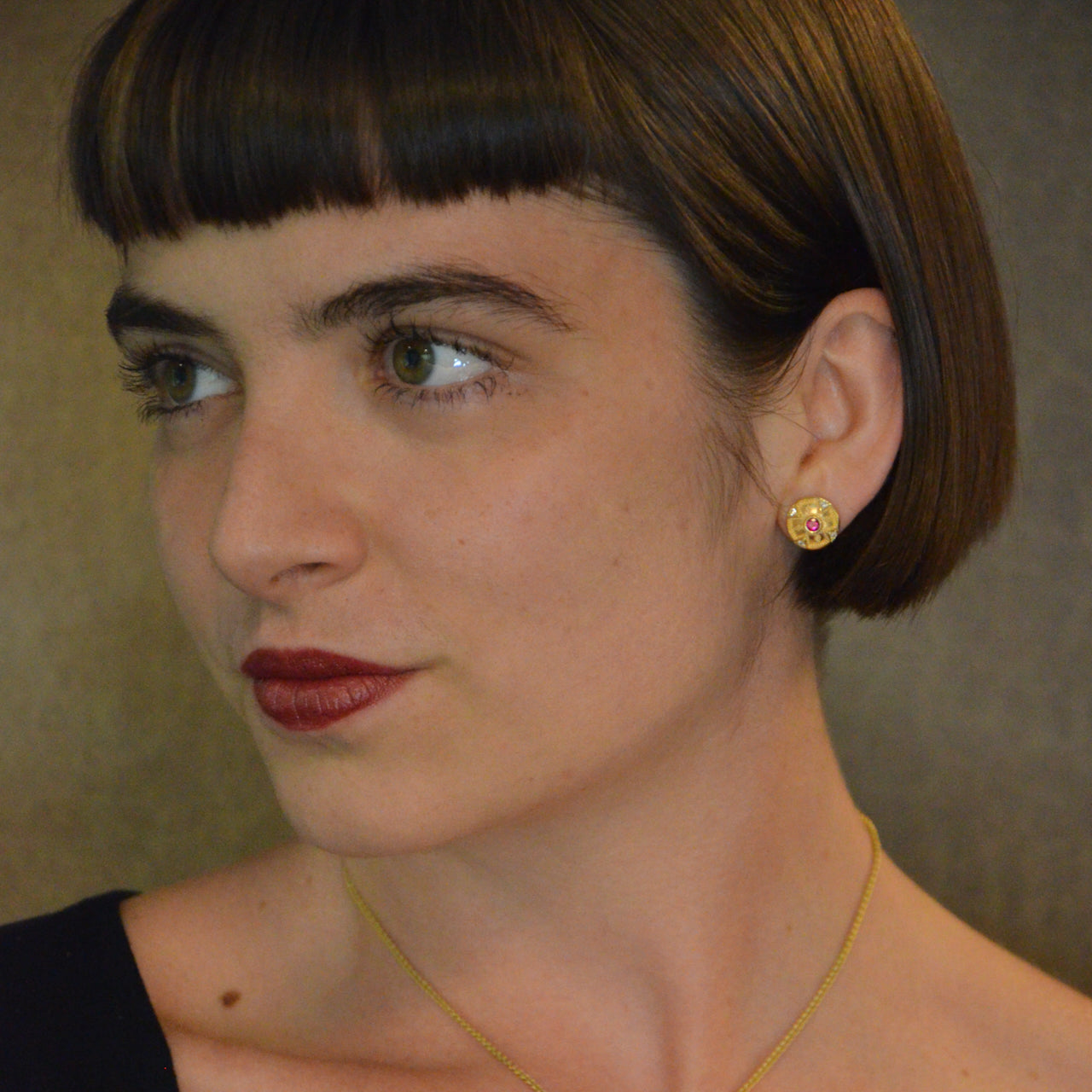 Ruby and Diamond Button Earrings
