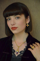 18 Karat Gold Earrings with Red Spinel, Diamonds and Granulation