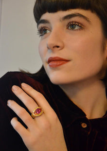 Magenta Sapphire, Yellow Diamond and Spessarite Ring