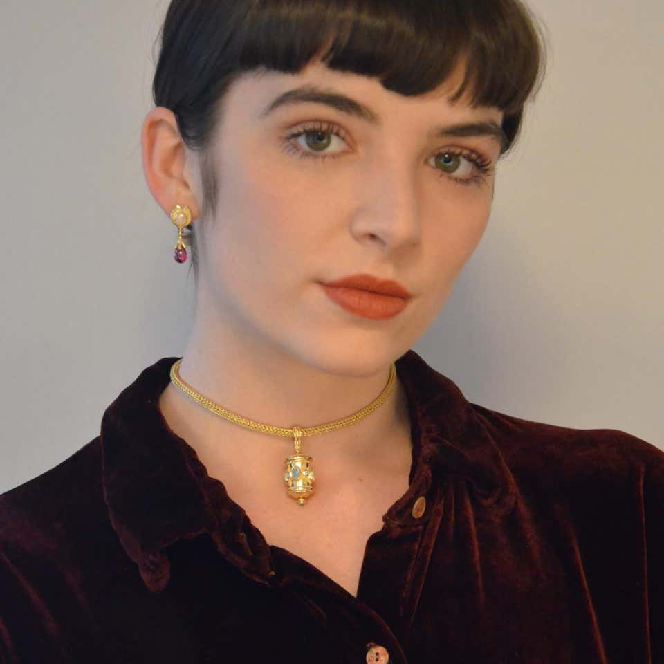 Kent Raible 18 Karat Gold Pink and Ruby Prayer Wheel Pendant with Granulation