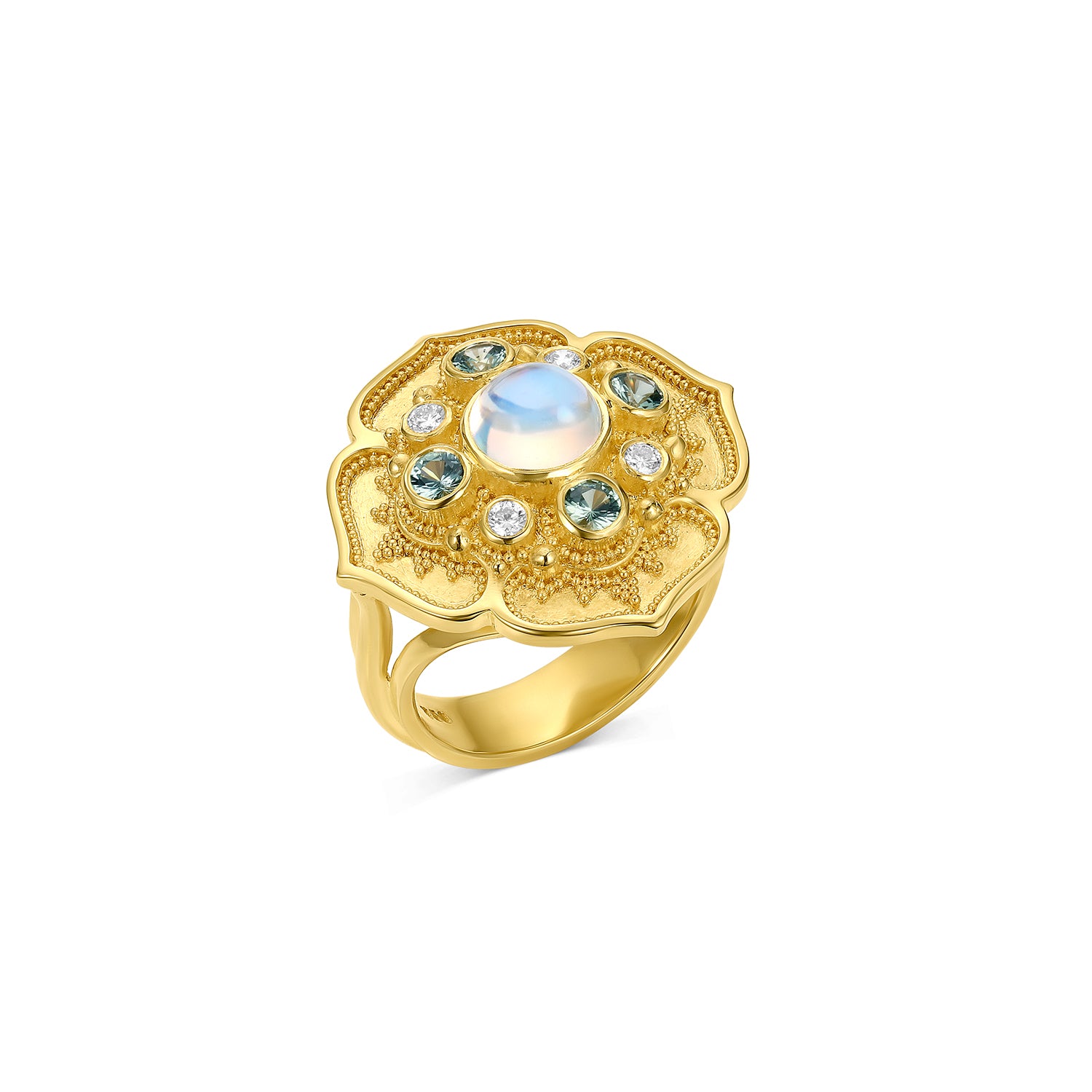 Rainbow Moonstone Flower Ring