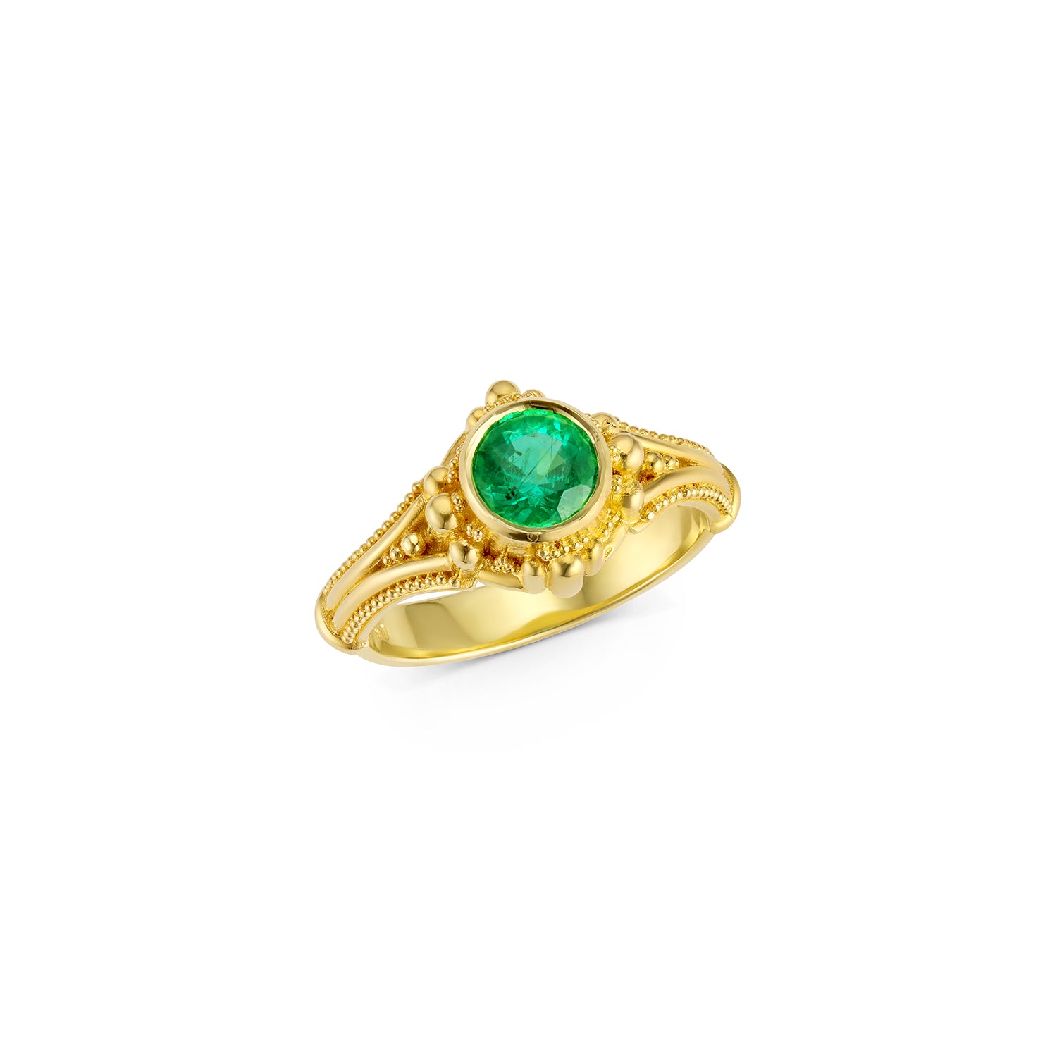 Round Emerald Solitaire Ring with Granulation