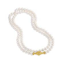Double Strand Akoya Pearl Necklace, 18 K Gold and Diamond clasp