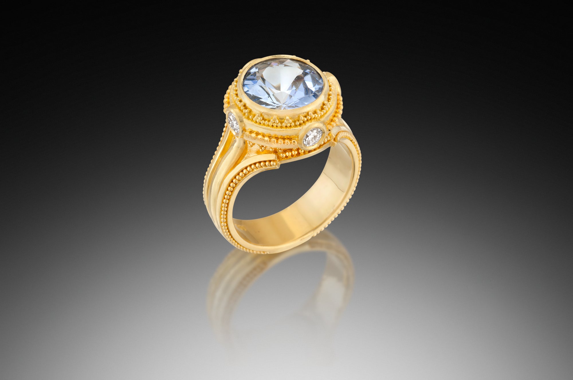 Aquamarine and Diamond Prayer Wheel Ring