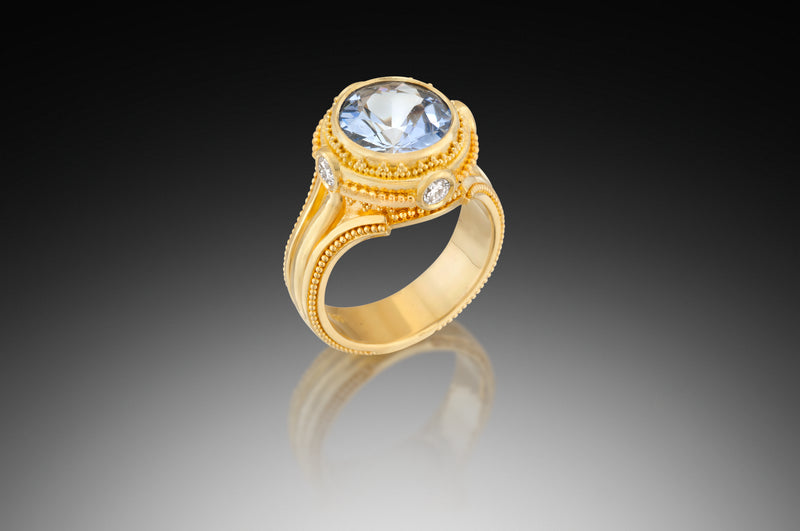 Aquamarine and Diamond Prayer Wheel Ring