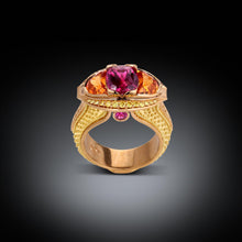 Magenta Sapphire, Yellow Diamond and Spessarite Ring