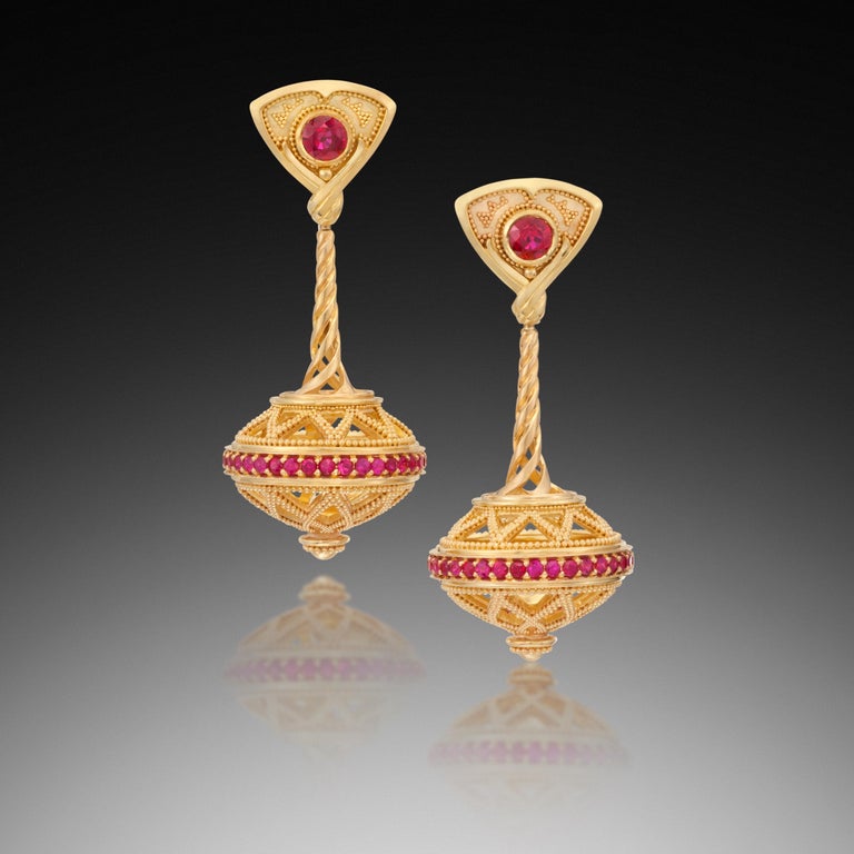Ruby Flying Saucer Chandelier Earrings