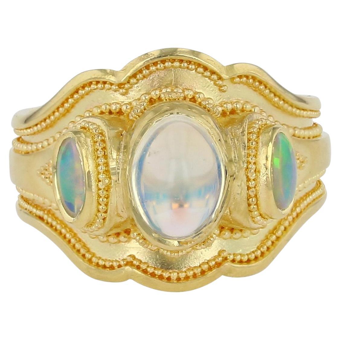 Cocktail Ring with Moonstone, Opals