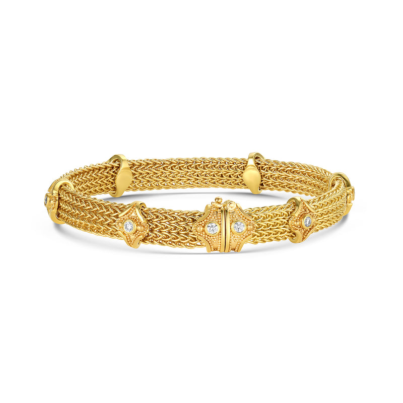 Flat woven bracelet with diamonds