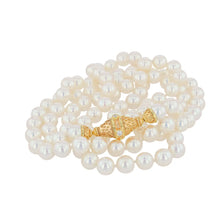 Kent Raible Double Strand Akoya Pearl Necklace, 18 K Gold and Diamond clasp