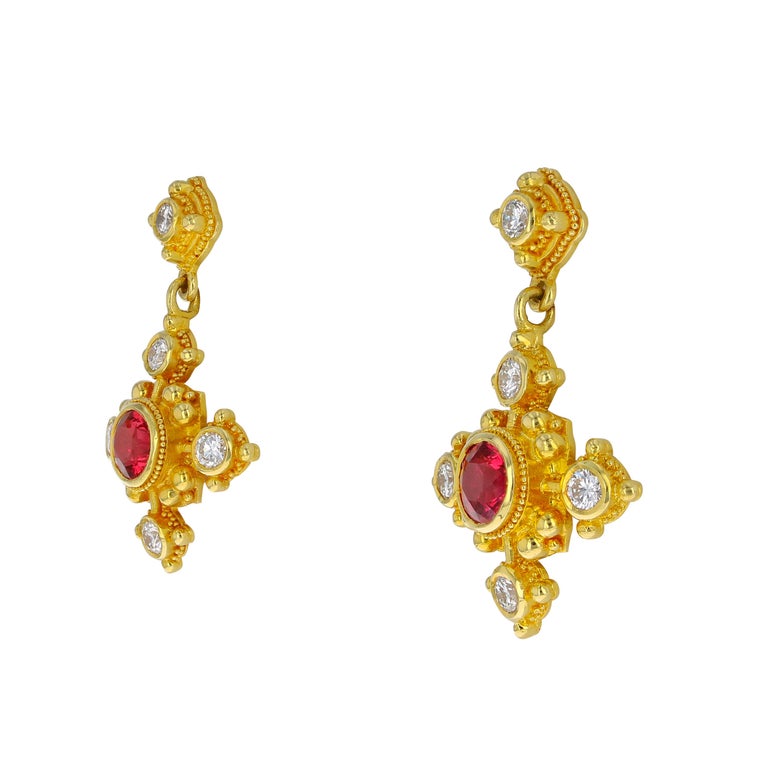 Earrings with Red Spinel, Diamonds