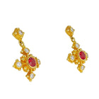 18 Karat Gold Earrings with Red Spinel, Diamonds and Granulation