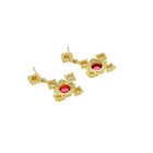 18 Karat Gold Earrings with Red Spinel, Diamonds and Granulation