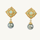 Earrings with Opal, Green Garnets and Grey Pearls