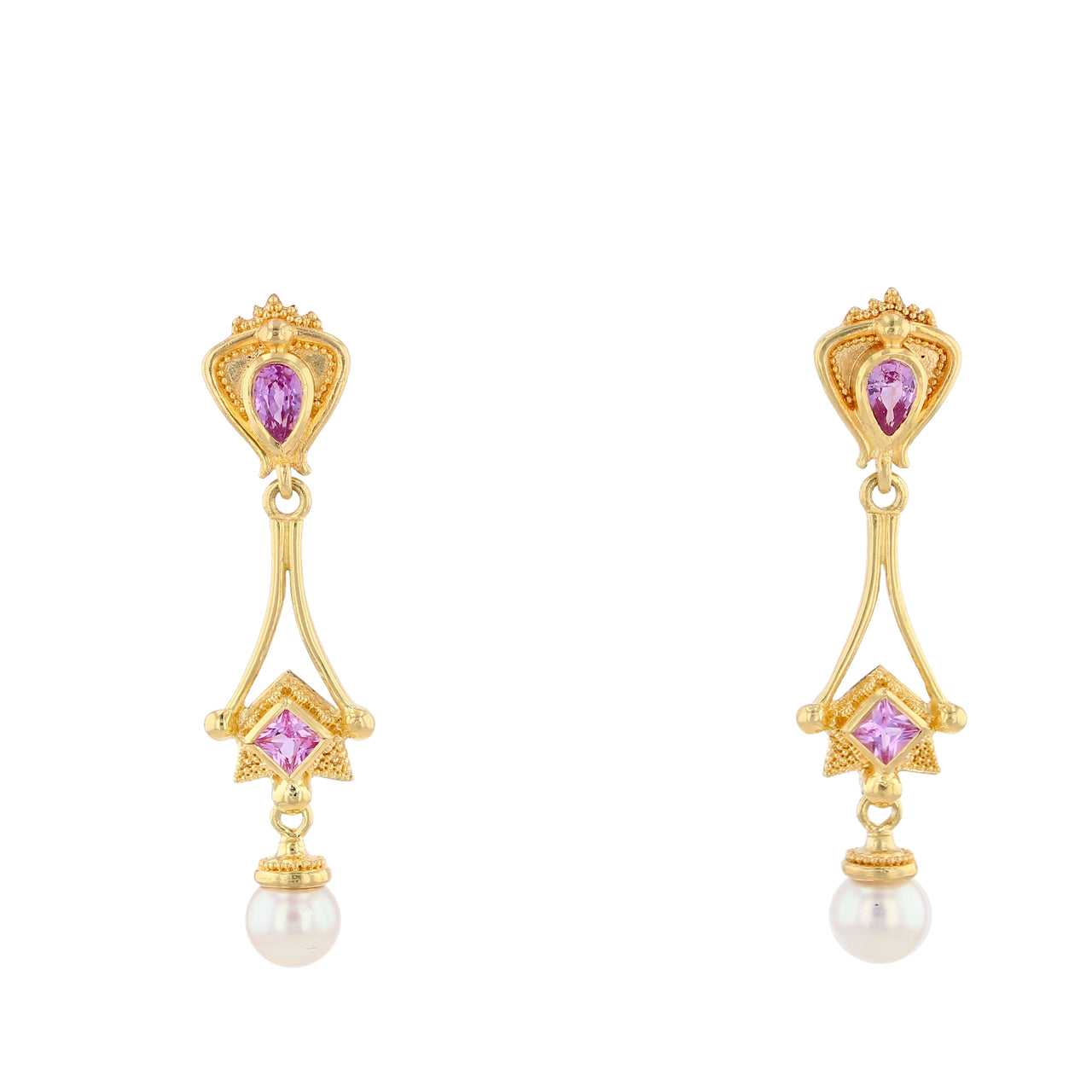 Pink Sapphire & Akoya pearl Earrings