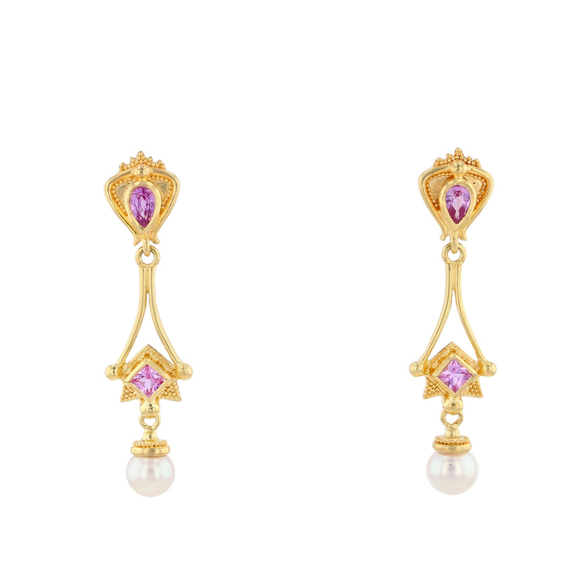Pink Sapphire & Akoya pearl Earrings