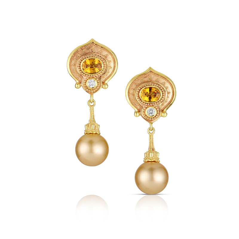 Golden sapphire & pearl earrings