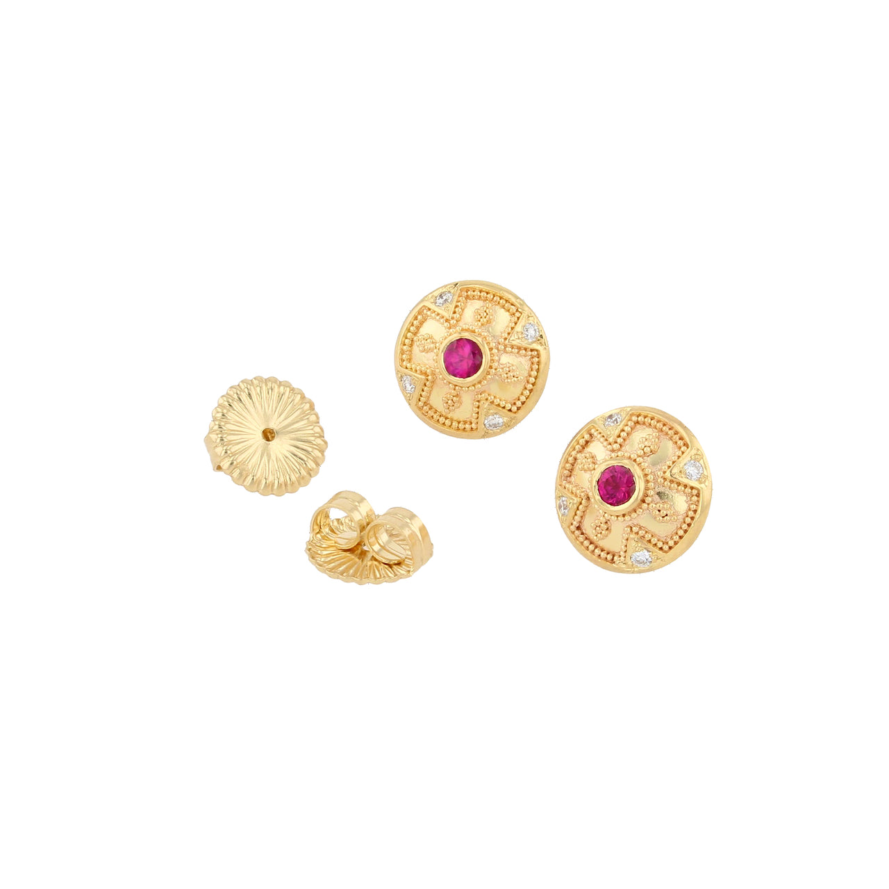 Ruby and Diamond Button Earrings