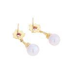 18 Karat Gold Pink Sapphire and Pearl Drop Earrings with Granulation