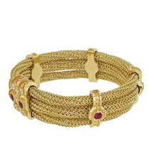 Kent Raible Triple Strand Woven Chain Bracelet with Rubies and Diamonds