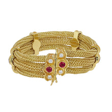 Kent Raible Triple Strand Woven Chain Bracelet with Rubies and Diamonds