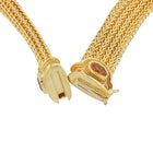 Necklace with hand woven chain: Golden Sapphire 5.54ct, Diamonds DEF VS .80ct, Golden Sapphire (in clasp) 1.18ct, 82.4gr 18k Gold.