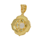 Rainbow Moonstone, Diamond and Blue-Gray Sapphire Flower Pendant
