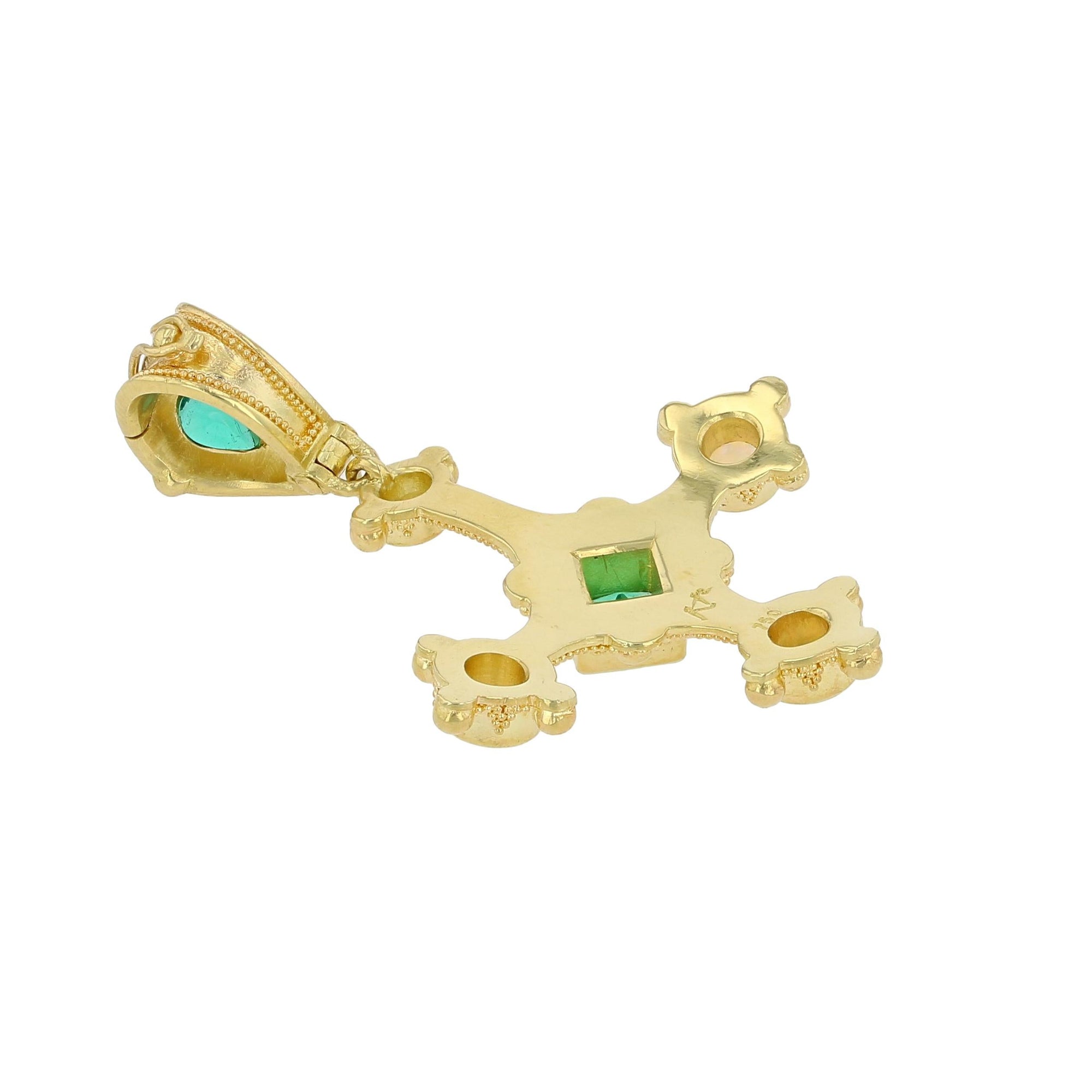 Cross Pendant with Emerald, Diamond and Opals