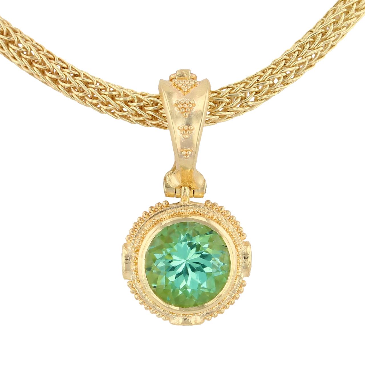 Mint Green Tourmaline Pendant with Grey-Blue Sapphires