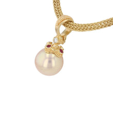 18Karat Gold Diamond, Ruby and Edison Pearl Pendant with Granulation