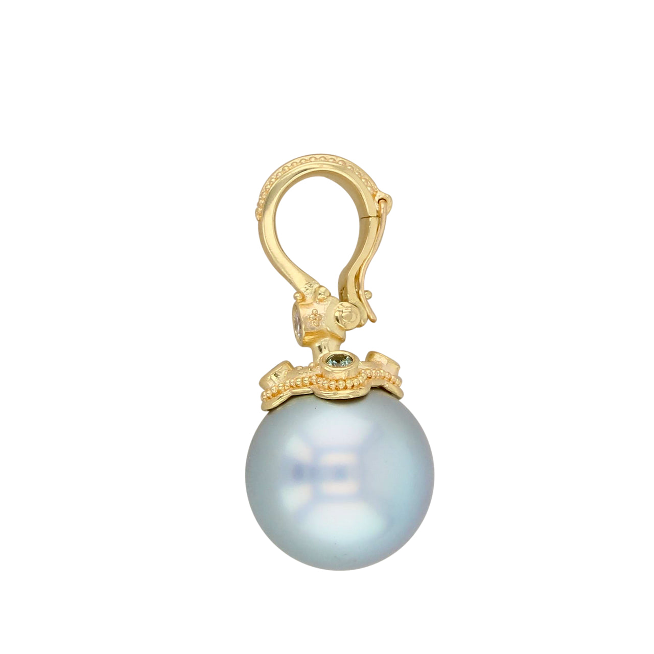 Silver-Grey South Sea Pearl Pendant with Sapphire and Diamond