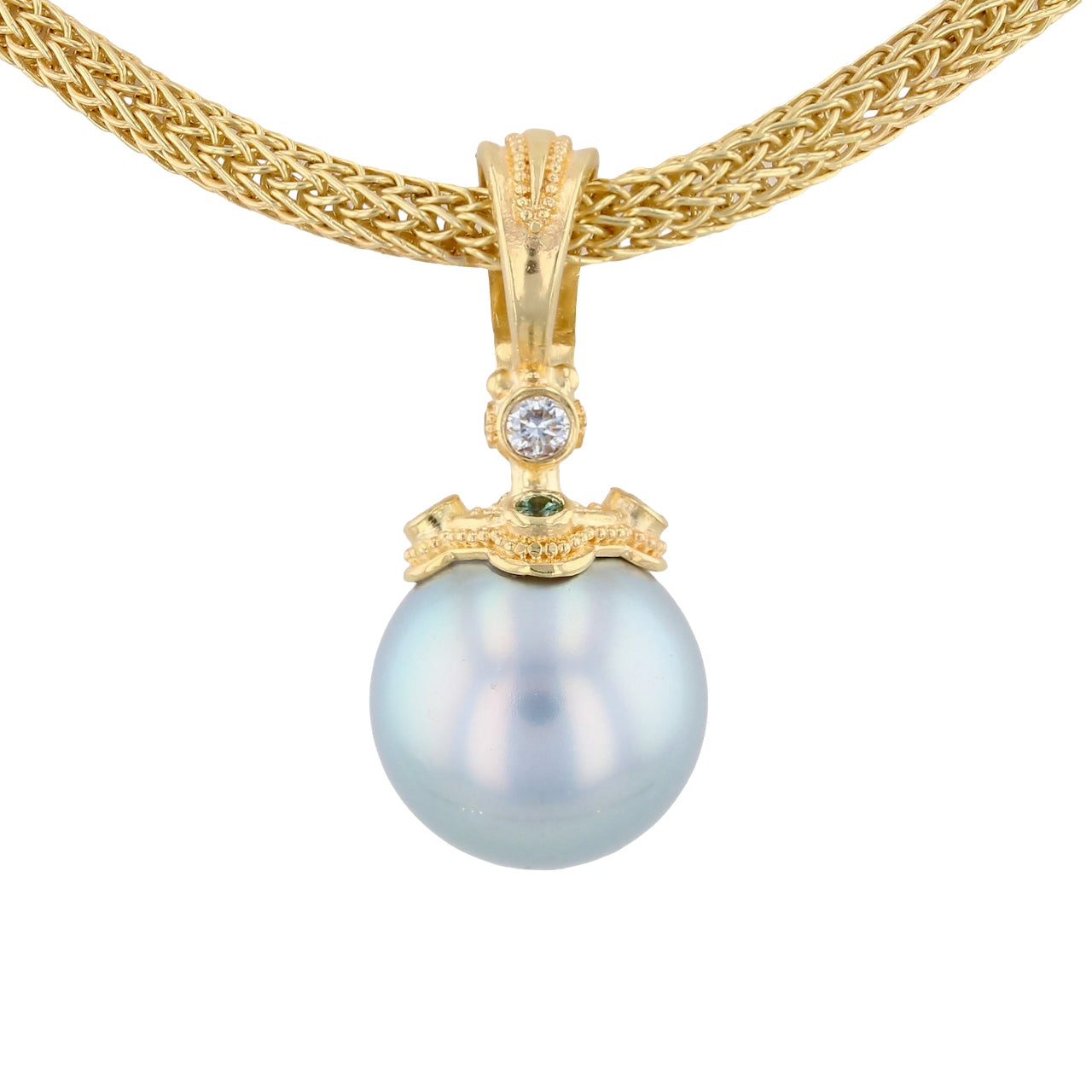 Silver-Grey South Sea Pearl Pendant with Sapphire and Diamond