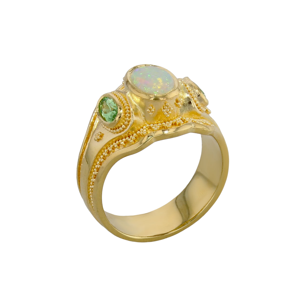 Australian Opal and Green Garnet Ring