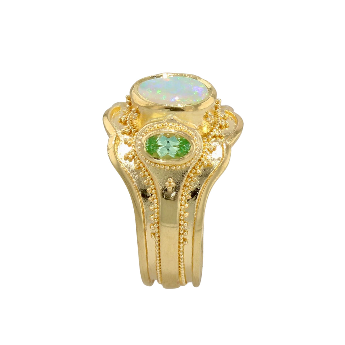 Australian Opal and Green Garnet Ring