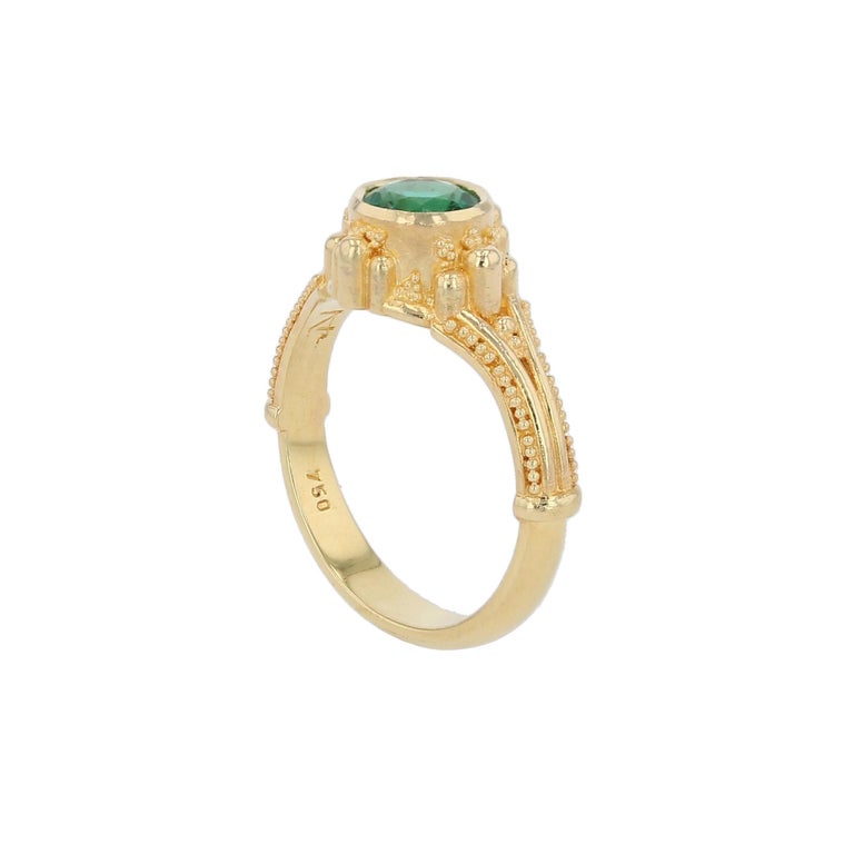 Round Emerald Solitaire Ring with Granulation