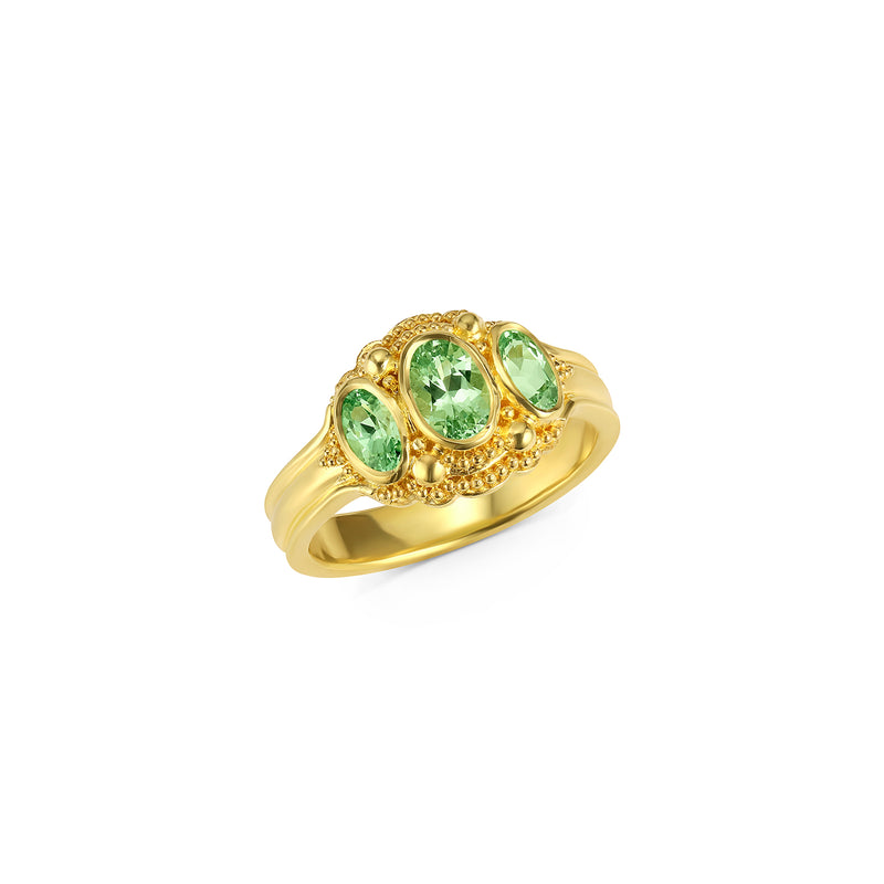 Three oval Green Grossular Garnets Ring