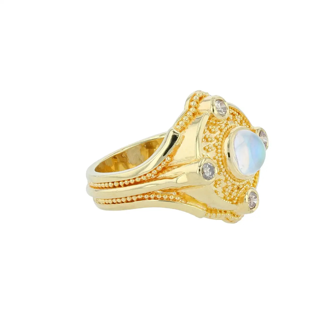 Moonstone and Champagne Diamond 18 Karat Gold Granulation Cocktail Ring
