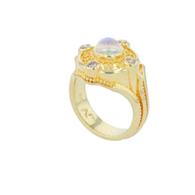 Moonstone and Champagne Diamond 18 Karat Gold Granulation Cocktail Ring