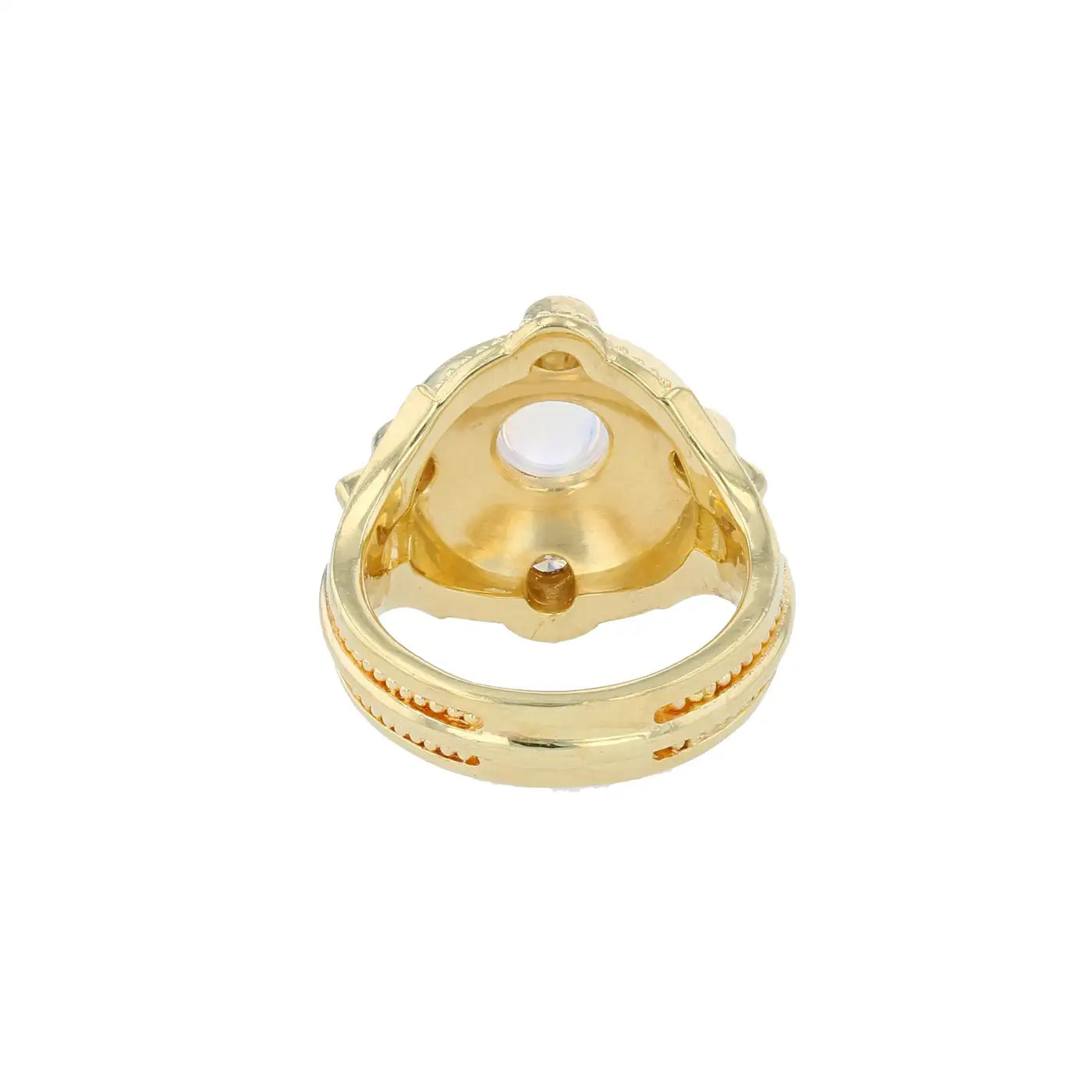 Moonstone and Champagne Diamond 18 Karat Gold Granulation Cocktail Ring