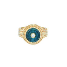 Indicolite Tourmaline, Diamond, 18K Gold Granulation Cocktail Ring