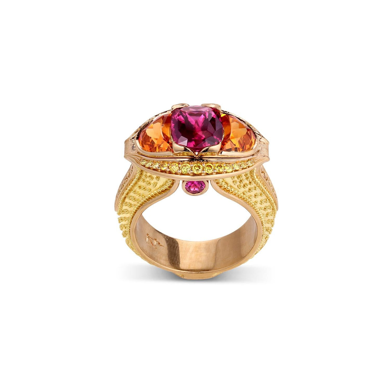 Magenta Sapphire, Yellow Diamond and Spessarite Ring