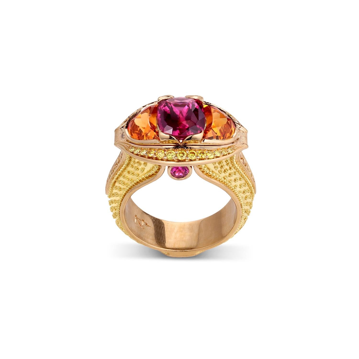 Magenta Sapphire, Yellow Diamond and Spessarite Ring