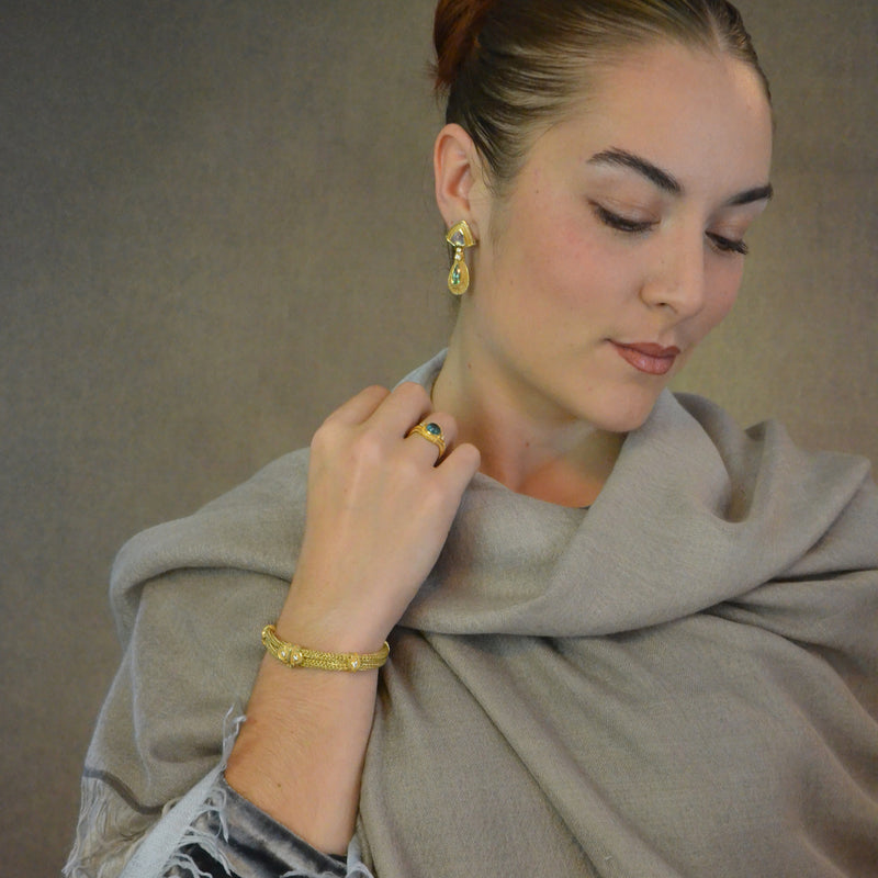 Rainbow Moonstone Earrings with Green Tourmaline Drops
