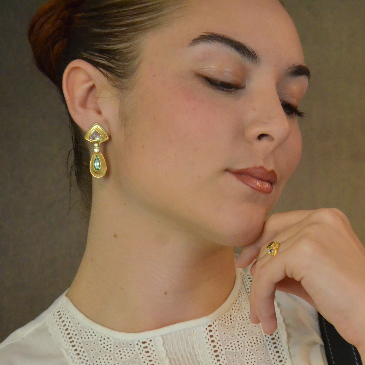 Masterworks Moonstone & green tourmaline earrings